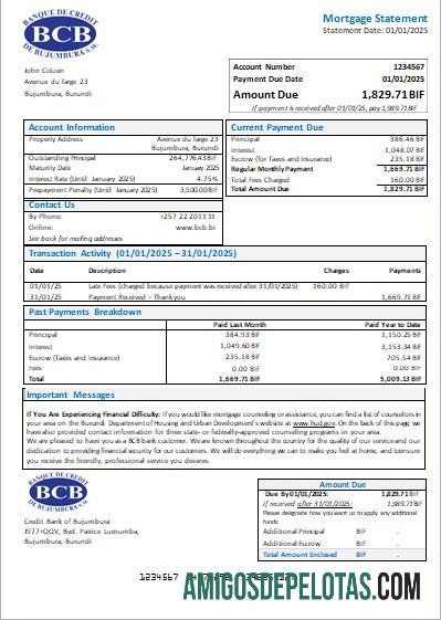 Declaração de hipoteca do Burundi Credit Bank Of Bujumbura Bank exemplo